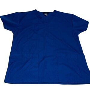 Angel Royal Blue Womens Scrub Top XS 100% Cotton With Pockets V-Neck